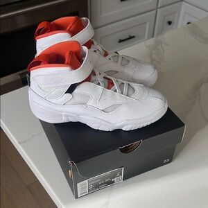 Kids White and Orange High-Top Sneakers